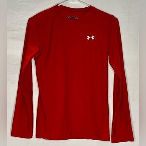 Boys Under Armor L/s red w/ white accent Compression Athletic Sirt